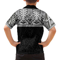 Samoan Traditional Art Tattoos Family Matching Off The Shoulder Long Sleeve Dress and Hawaiian Shirt Tatau Tribal Motifs with Ula Fala Black LT03 - Polynesian Pride