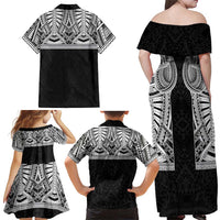Samoan Traditional Art Tattoos Family Matching Off Shoulder Maxi Dress and Hawaiian Shirt Tatau Tribal Motifs with Ula Fala Black LT03 - Polynesian Pride