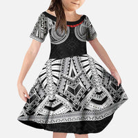 Samoan Traditional Art Tattoos Family Matching Puletasi and Hawaiian Shirt Tatau Tribal Motifs with Ula Fala Black LT03 Daughter's Dress Black - Polynesian Pride