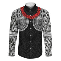 Samoan Traditional Art Tattoos Family Matching Puletasi and Hawaiian Shirt Tatau Tribal Motifs with Ula Fala Black LT03 Dad's Shirt - Long Sleeve Black - Polynesian Pride