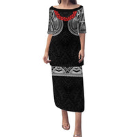 Samoan Traditional Art Tattoos Family Matching Puletasi and Hawaiian Shirt Tatau Tribal Motifs with Ula Fala Black LT03 Mom's Dress Black - Polynesian Pride
