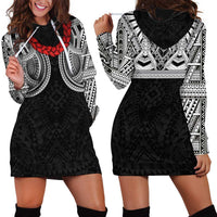 Samoan Traditional Art Tattoos Hoodie Dress Tatau Tribal Motifs with Ula Fala Black - Polynesian Pride