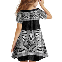 Samoan Traditional Art Tattoos Kid Short Sleeve Dress Tatau Tribal Motifs with Ula Fala Black LT03 - Polynesian Pride