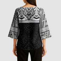 Samoan Traditional Art Tattoos Kimono Sleeve Blouse Tatau Tribal Motifs with Ula Fala Black - Polynesian Pride
