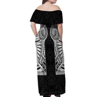 Samoan Traditional Art Tattoos Off Shoulder Maxi Dress Tatau Tribal Motifs with Ula Fala Black LT03 - Polynesian Pride