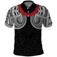 Samoan Traditional Art Tattoos Polo Shirt Tatau Tribal Motifs with Ula Fala Black - Polynesian Pride