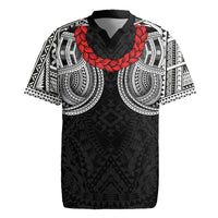Samoan Traditional Art Tattoos Rugby Jersey Tatau Tribal Motifs with Ula Fala Black - Polynesian Pride