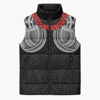 Samoan Traditional Art Tattoos Sleeveless Puffer Jacket Tatau Tribal Motifs with Ula Fala Black - Polynesian Pride