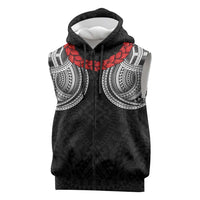 Samoan Traditional Art Tattoos Sleeveless Zip Hoodie Tatau Tribal Motifs with Ula Fala Black LT03 Black - Polynesian Pride