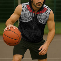 Samoan Traditional Art Tattoos Sleeveless Zip Hoodie Tatau Tribal Motifs with Ula Fala Black LT03 - Polynesian Pride