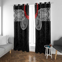 Samoan Traditional Art Tattoos Window Curtain Tatau Tribal Motifs with Ula Fala Black - Polynesian Pride