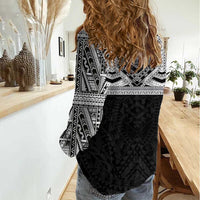 Samoan Traditional Art Tattoos Women Casual Shirt Tatau Tribal Motifs with Ula Fala Black - Polynesian Pride