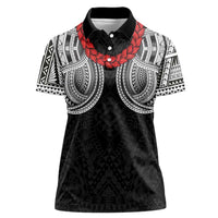 Samoan Traditional Art Tattoos Women Polo Shirt Tatau Tribal Motifs with Ula Fala Black LT03 Female Black - Polynesian Pride