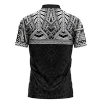 Samoan Traditional Art Tattoos Zipper Polo Shirt Tatau Tribal Motifs with Ula Fala Black LT03 - Polynesian Pride