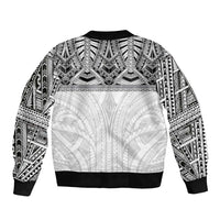Samoan Traditional Art Tattoos Bomber Jacket Tatau Tribal Motifs with Ula Nifo White - Polynesian Pride