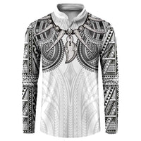 Samoan Traditional Art Tattoos Button Sweatshirt Tatau Tribal Motifs with Ula Nifo White - Polynesian Pride
