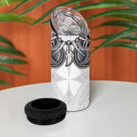 Samoan Traditional Art Tattoos 4 in 1 Can Cooler Tumbler Tatau Tribal Motifs with Ula Nifo White - Polynesian Pride