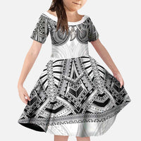 Samoan Traditional Art Tattoos Family Matching Mermaid Dress and Hawaiian Shirt Tatau Tribal Motifs with Ula Nifo White LT03 Daughter's Dress White - Polynesian Pride