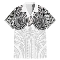 Samoan Traditional Art Tattoos Family Matching Mermaid Dress and Hawaiian Shirt Tatau Tribal Motifs with Ula Nifo White LT03 Dad's Shirt - Short Sleeve White - Polynesian Pride