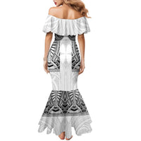Samoan Traditional Art Tattoos Family Matching Mermaid Dress and Hawaiian Shirt Tatau Tribal Motifs with Ula Nifo White LT03 - Polynesian Pride