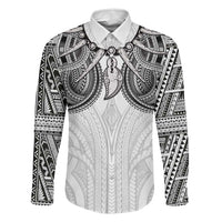 Samoan Traditional Art Tattoos Family Matching Off The Shoulder Long Sleeve Dress and Hawaiian Shirt Tatau Tribal Motifs with Ula Nifo White LT03 Dad's Shirt - Long Sleeve White - Polynesian Pride