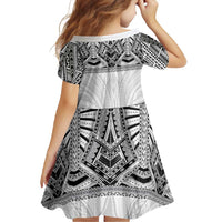 Samoan Traditional Art Tattoos Family Matching Off Shoulder Maxi Dress and Hawaiian Shirt Tatau Tribal Motifs with Ula Nifo White LT03 - Polynesian Pride