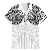 Samoan Traditional Art Tattoos Family Matching Off Shoulder Maxi Dress and Hawaiian Shirt Tatau Tribal Motifs with Ula Nifo White LT03 Dad's Shirt - Short Sleeve White - Polynesian Pride