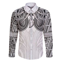 Samoan Traditional Art Tattoos Family Matching Off Shoulder Maxi Dress and Hawaiian Shirt Tatau Tribal Motifs with Ula Nifo White LT03 Dad's Shirt - Long Sleeve White - Polynesian Pride