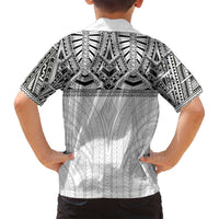 Samoan Traditional Art Tattoos Family Matching Off Shoulder Short Dress and Hawaiian Shirt Tatau Tribal Motifs with Ula Nifo White LT03 - Polynesian Pride