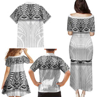 Samoan Traditional Art Tattoos Family Matching Puletasi and Hawaiian Shirt Tatau Tribal Motifs with Ula Nifo White LT03 - Polynesian Pride