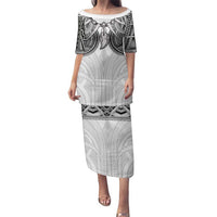 Samoan Traditional Art Tattoos Family Matching Puletasi and Hawaiian Shirt Tatau Tribal Motifs with Ula Nifo White LT03 Mom's Dress White - Polynesian Pride
