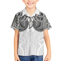 Samoan Traditional Art Tattoos Family Matching Short Sleeve Bodycon Dress and Hawaiian Shirt Tatau Tribal Motifs with Ula Nifo White LT03 Son's Shirt White - Polynesian Pride