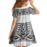 Samoan Traditional Art Tattoos Family Matching Summer Maxi Dress and Hawaiian Shirt Tatau Tribal Motifs with Ula Nifo White LT03 - Polynesian Pride