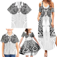 Samoan Traditional Art Tattoos Family Matching Summer Maxi Dress and Hawaiian Shirt Tatau Tribal Motifs with Ula Nifo White LT03 - Polynesian Pride