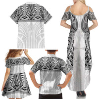 Samoan Traditional Art Tattoos Family Matching Summer Maxi Dress and Hawaiian Shirt Tatau Tribal Motifs with Ula Nifo White - Polynesian Pride