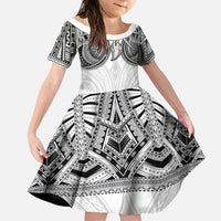 Samoan Traditional Art Tattoos Family Matching Tank Maxi Dress and Hawaiian Shirt Tatau Tribal Motifs with Ula Nifo White LT03 Daughter's Dress White - Polynesian Pride