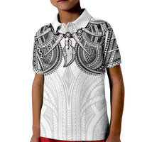 Samoan Traditional Art Tattoos Kid Polo Shirt Tatau Tribal Motifs with Ula Nifo White - Polynesian Pride