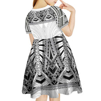 Samoan Traditional Art Tattoos Kid Short Sleeve Dress Tatau Tribal Motifs with Ula Nifo White LT03 - Polynesian Pride