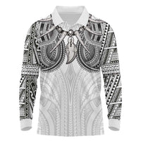 Samoan Traditional Art Tattoos Long Sleeve Polo Shirt Tatau Tribal Motifs with Ula Nifo White LT03 White - Polynesian Pride