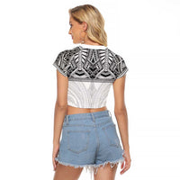 Samoan Traditional Art Tattoos Raglan Cropped T Shirt Tatau Tribal Motifs with Ula Nifo White LT03 - Polynesian Pride