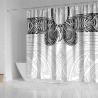 Samoan Traditional Art Tattoos Shower Curtain Tatau Tribal Motifs with Ula Nifo White - Polynesian Pride