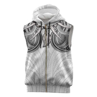 Samoan Traditional Art Tattoos Sleeveless Zip Hoodie Tatau Tribal Motifs with Ula Nifo White - Polynesian Pride