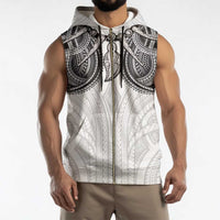 Samoan Traditional Art Tattoos Sleeveless Zip Hoodie Tatau Tribal Motifs with Ula Nifo White LT03 - Polynesian Pride