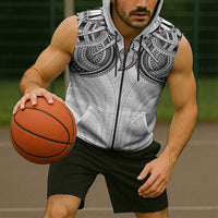 Samoan Traditional Art Tattoos Sleeveless Zip Hoodie Tatau Tribal Motifs with Ula Nifo White LT03 - Polynesian Pride