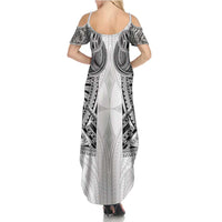 Samoan Traditional Art Tattoos Summer Maxi Dress Tatau Tribal Motifs with Ula Nifo White - Polynesian Pride
