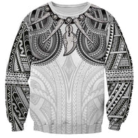 Samoan Traditional Art Tattoos Sweatshirt Tatau Tribal Motifs with Ula Nifo White - Polynesian Pride