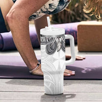 Samoan Traditional Art Tattoos Tumbler With Handle Tatau Tribal Motifs with Ula Nifo White - Polynesian Pride