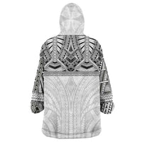 Samoan Traditional Art Tattoos Wearable Blanket Hoodie Tatau Tribal Motifs with Ula Nifo White - Polynesian Pride
