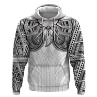 Samoan Traditional Art Tattoos Zip Hoodie Tatau Tribal Motifs with Ula Nifo White - Polynesian Pride