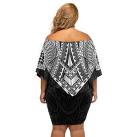 Samoan Traditional Art Tattoos Family Matching Off Shoulder Short Dress and Hawaiian Shirt Tatau Roman Reigns Black Color LT03 - Polynesian Pride